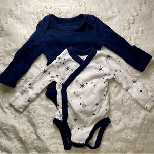 Long-Sleeve Organic Cotton Bodysuit Set/Jumbo Twinkle Navy/Preemie/The Honest Co